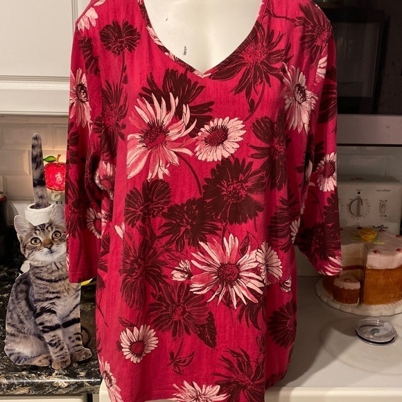 Coral Bay Tops - L womens Coral Bay pink floral 3/4 sleeve stretch plus size 2X